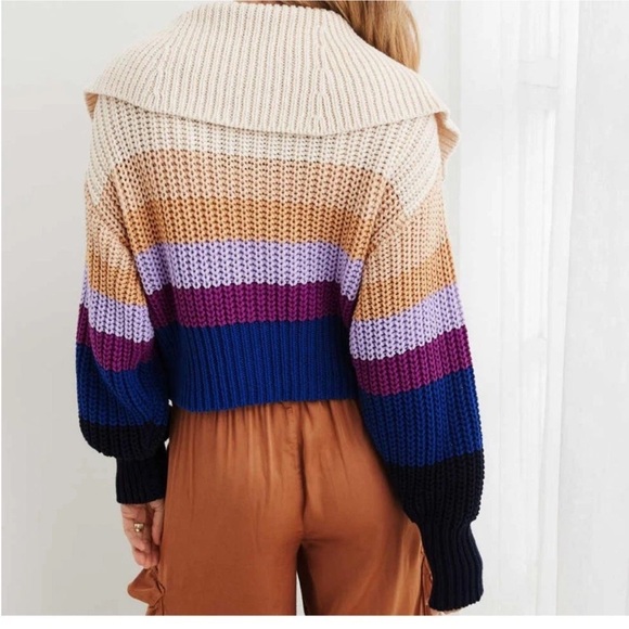 Aerie Colorblock Striped Double Zip Chunky Knit Sweater multi-color designs XL. - Picture 3 of 10
